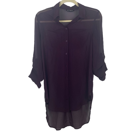 Express outlet long tunic button down shirt purple long back XS - Picture 1 of 8